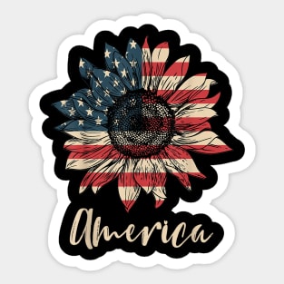 America Sunflower Flag 4th July American Patriotic Flower T-Shirt Sticker